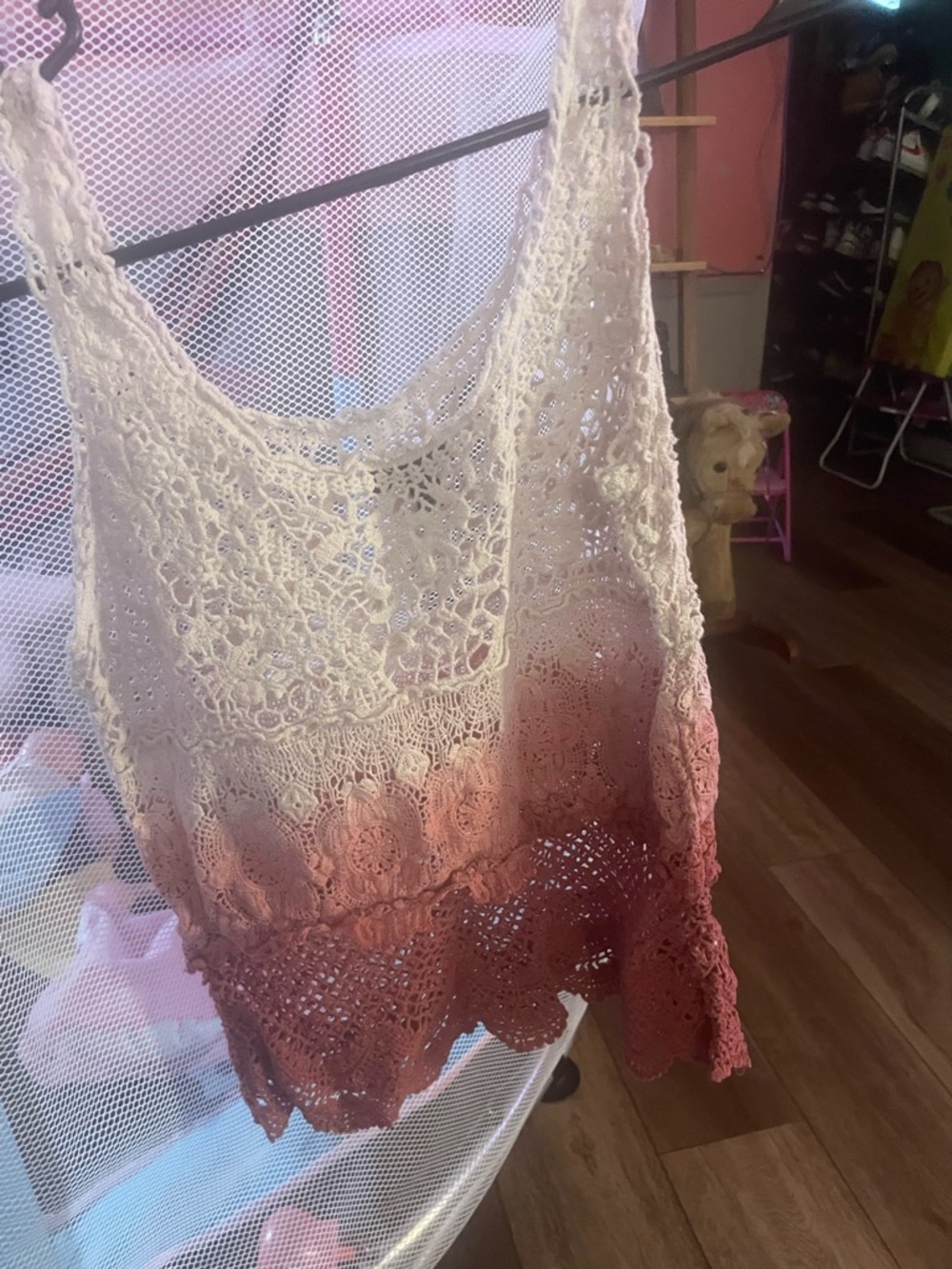 American Eagle Outfitters Crochet Ombre Tank Top in Cream to Brown